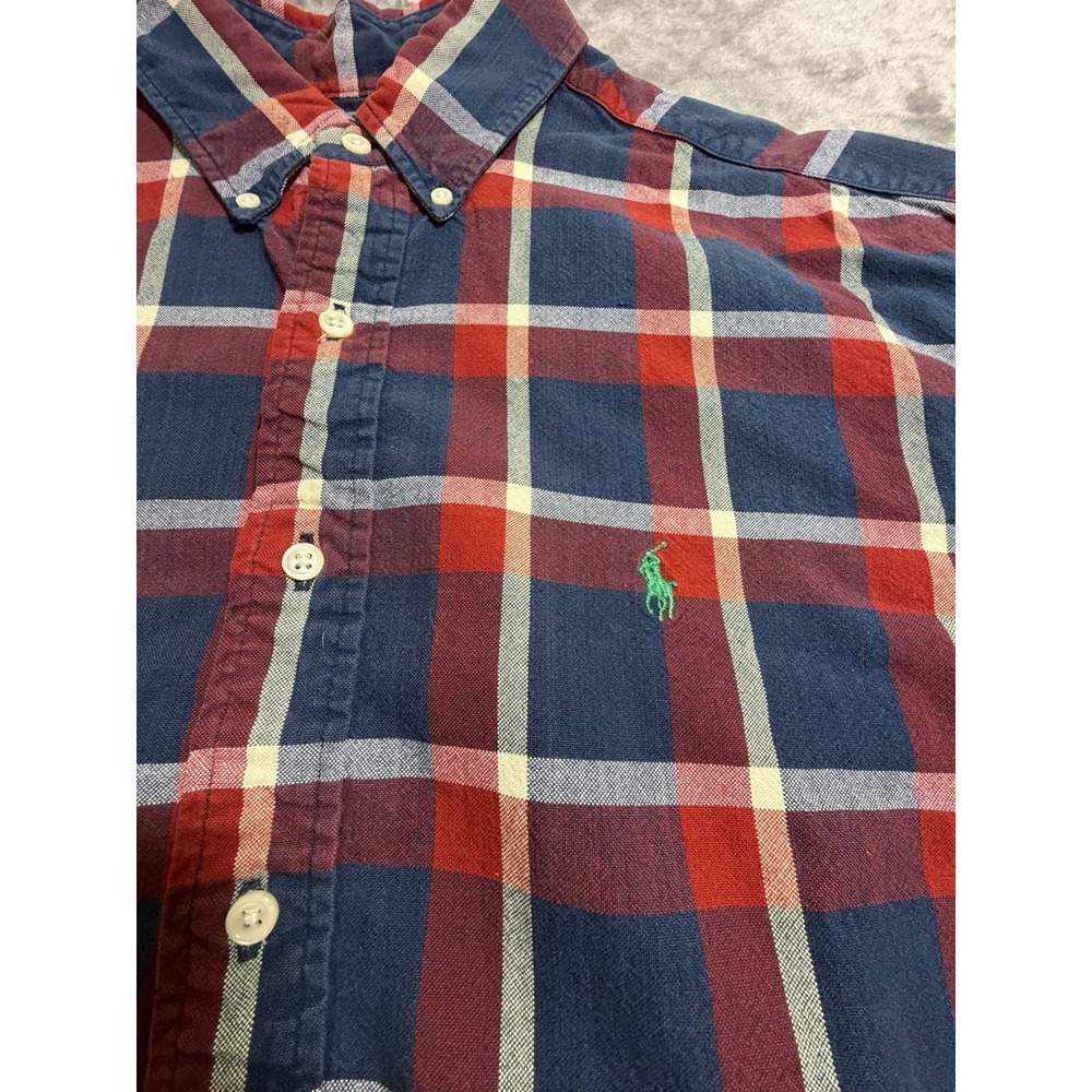 Ralph Lauren Long Sleeve Button Down Blaire Red/Navy Plaid W/Green Pony Size L - Picture 2 of 8